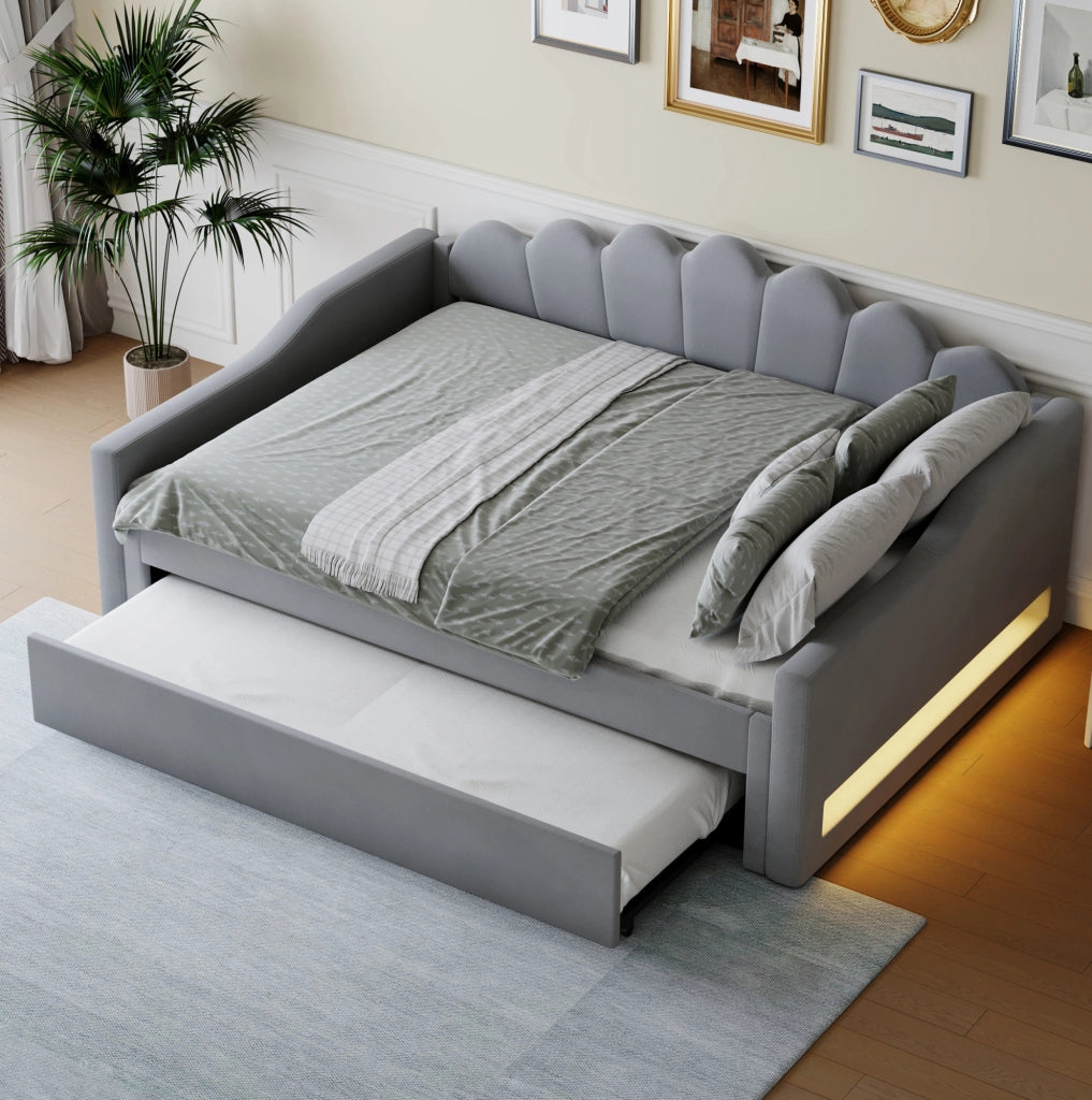 Letto daybed 140x200 cm con letto estraibile e LED a 7 colori; grigio