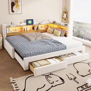 Divano letto estraibile 90x200 cm con LED, prese e cassetti