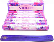 Set di incensi, 120 pezzi, color viola, nero e rosso, con supporto in legno