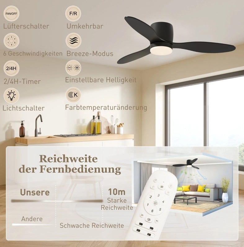 VENTILATORE da soffitto con luce LED Ø 115 cm nero in ABS con telecomando