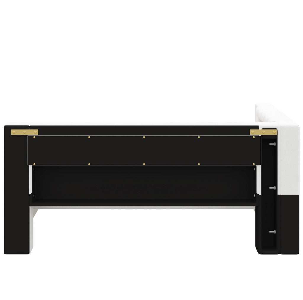 Letto divano imbottito 90 x 200 cm con letto estraibile, 3 cassetti, LED e USB, bianco