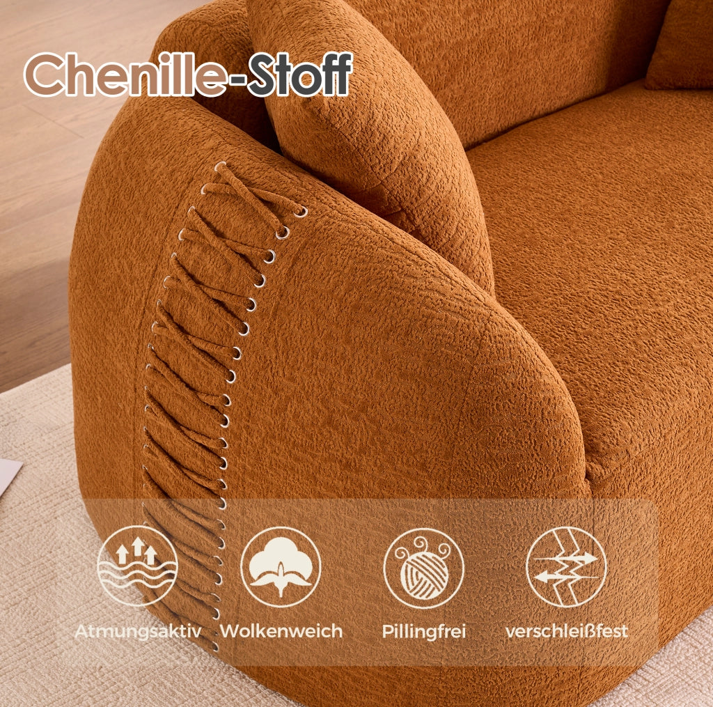 Divano 2 posti curvo 155x90 cm in ciniglia arancione, compatto