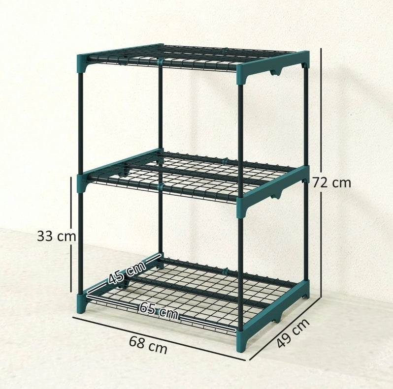Portapiante a 3 ripiani in acciaio e plastica, verde scuro, 68 x 49 x 72 cm
