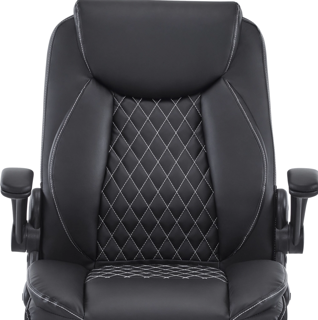 Sedia da ufficio ergonomica nera in similpelle con braccioli