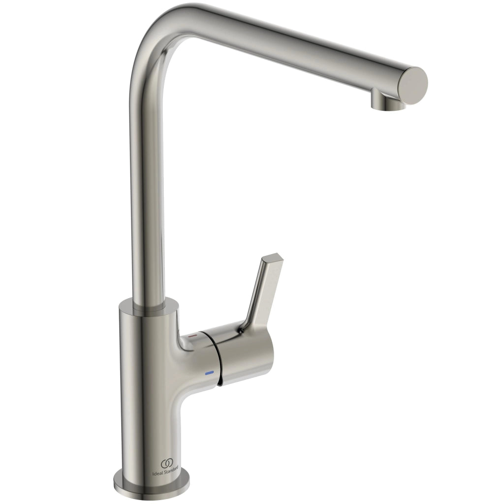 Miscelatore da cucina monoforo con beccuccio alto a L girevole, Silver Storm