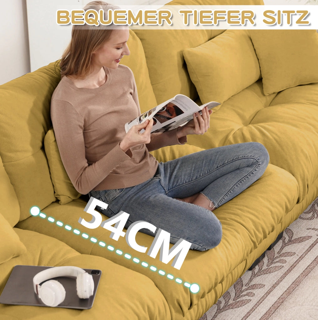DIVANO Modulare in Chenille Giallo con pouf mobili