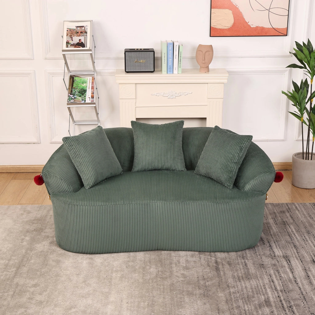 Divano 2 posti dalla forma curva con pompon in ciniglia e schiuma verde