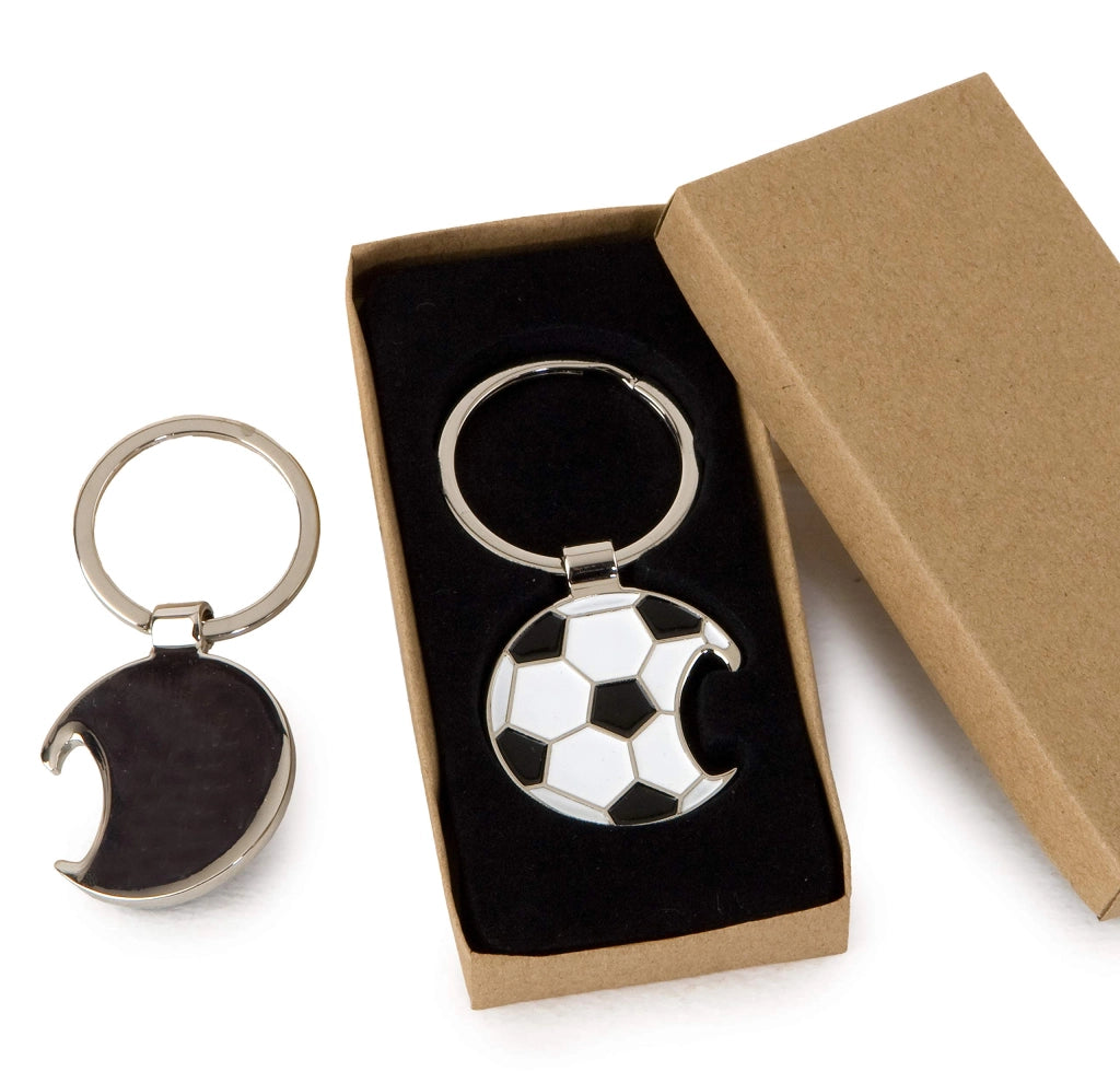 Portachiavi con apribottiglie, forma a palla da calcio, metallo, 1 pezzo