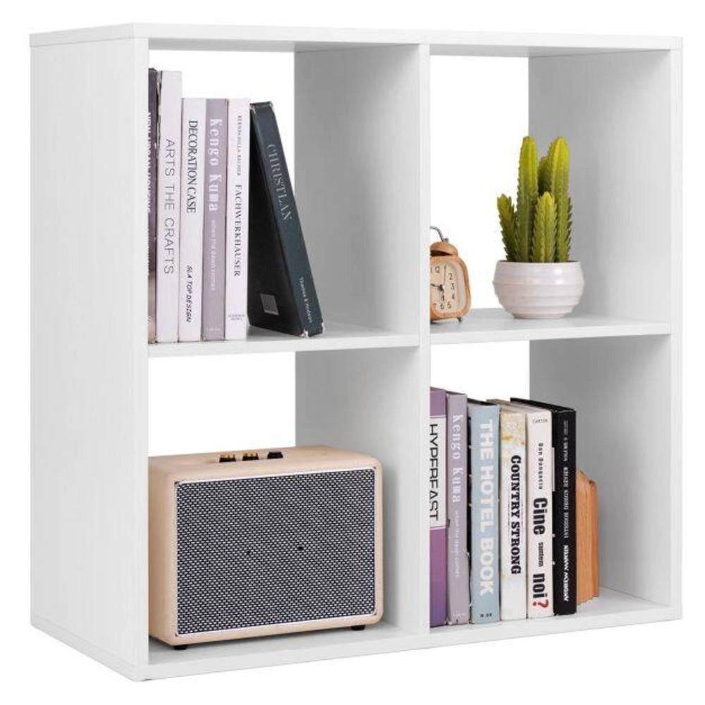 Libreria a 4 Cubi Mobile Scaffale Basso a 2 Ripiani con Kit Antiribaltamento per Casa Salotto e Ufficio Bianco Moderno