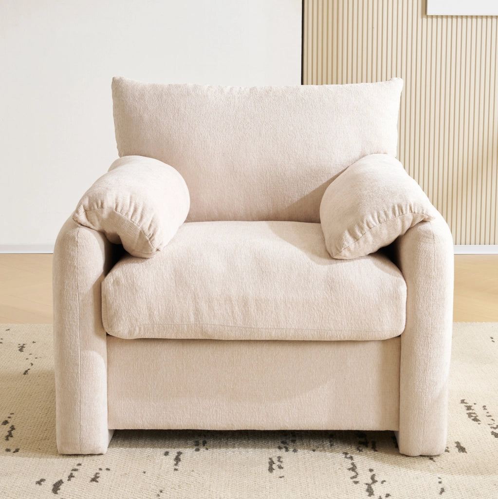 Poltrona singola in ciniglia beige 96 cm con braccioli