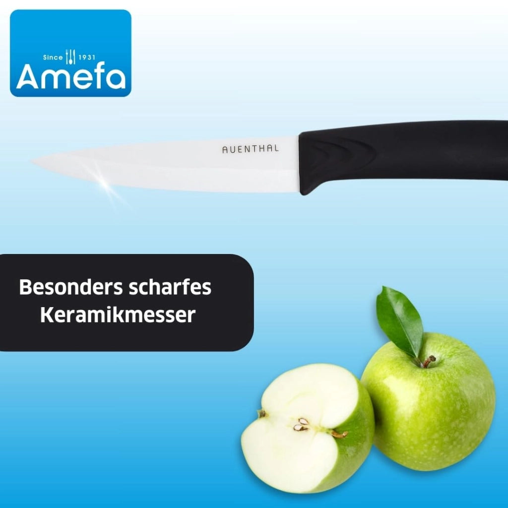 Coltello da intaglio in Vetroceramica, 10 cm, bianco, con manico Softouch, inclusa protezione per la lama