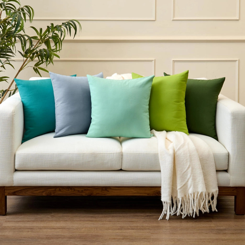 Set di 2 federe per cuscini, 40x40 cm, colore azzurro, tessuto in cotone