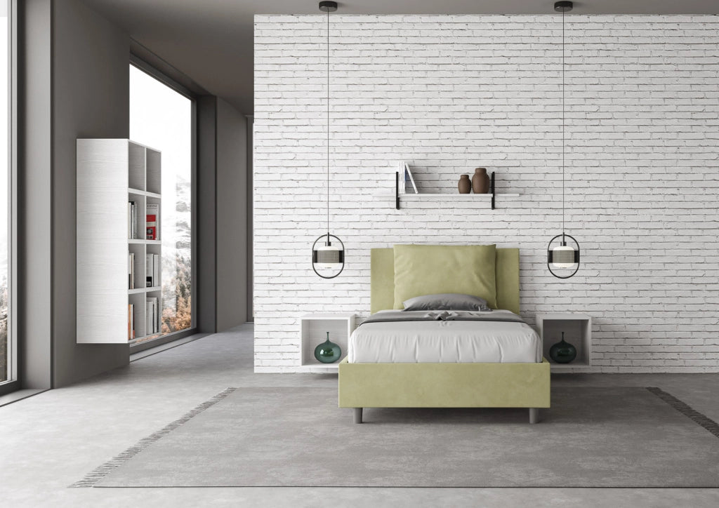Letto Singolo in Microfibra 90x190 Con Rete e Contenitore Antea Tè verde
