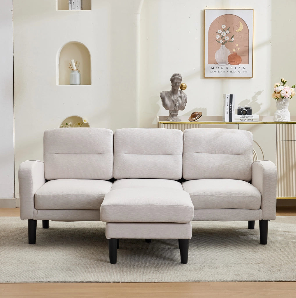 Divano angolare modulare 3 posti con chaise longue e tasche laterali; beige
