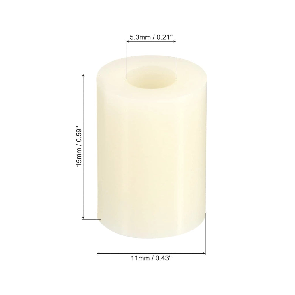 12 distanziatori in nylon, dimensioni 5,3x11x15 mm, per viti M5, colore beige