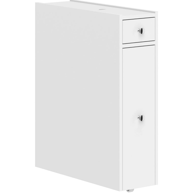 Mobile bagno stretto bianco con 2 cassetti e vano aperto