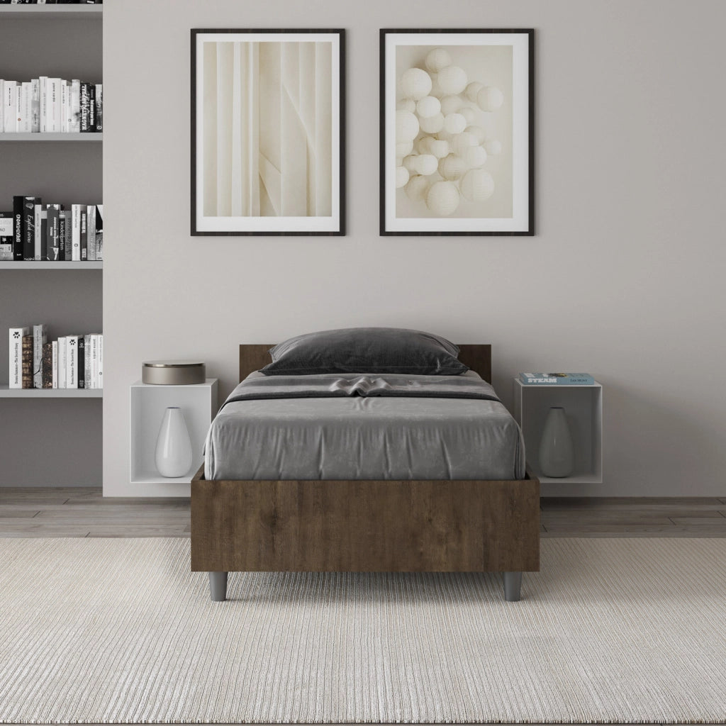 Letto Singolo in Nobilitato 80x190 Con Rete Nuamo Noce
