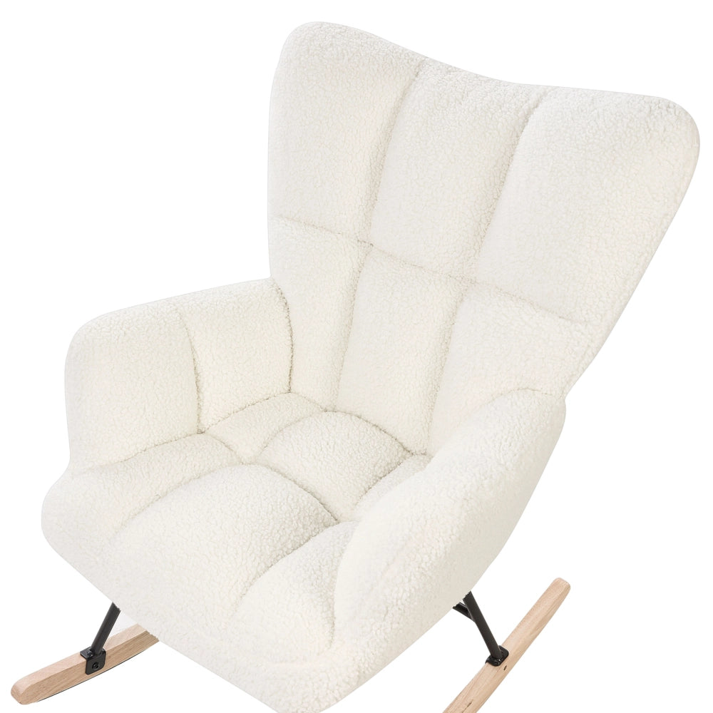 Sedia a dondolo Tessuto Boucle Bianco Rivestimento Gambe in legno  Moderna