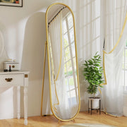 Specchio ovale a figura intera 50 x 180 cm con cornice dorata e supporto pieghevole
