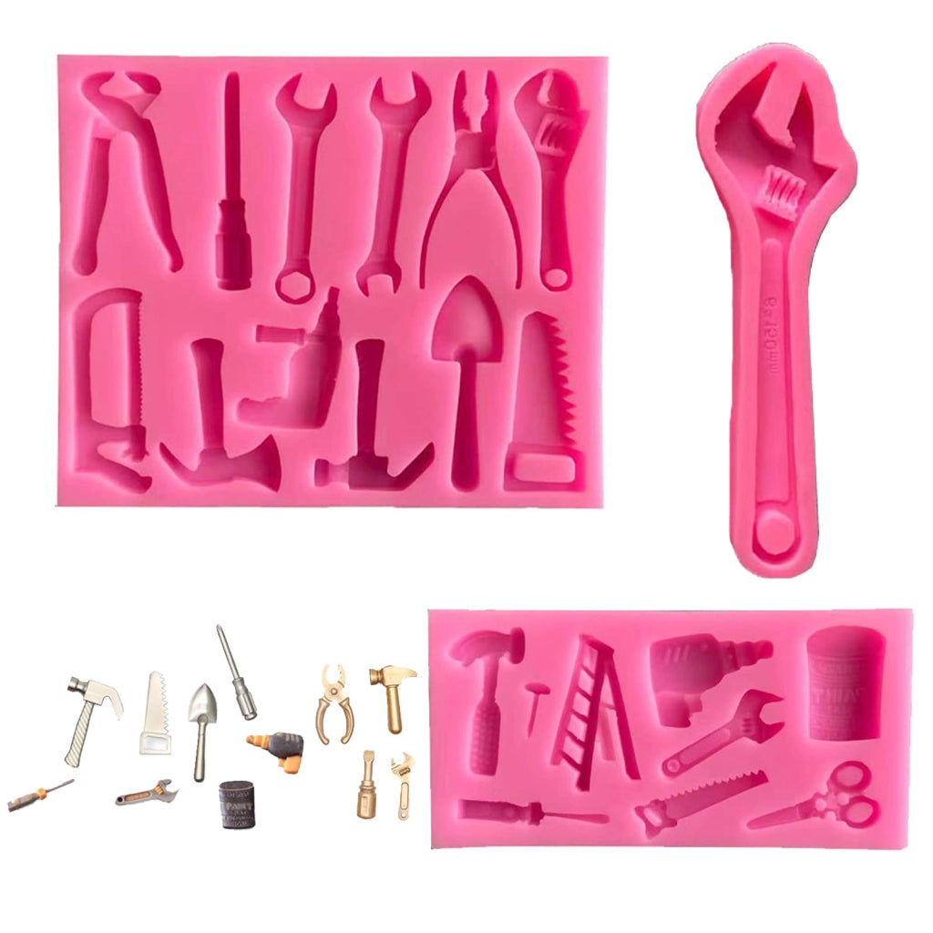 Set di 3 stampi in silicone per dolci, design a forma di chiave inglese, dimensioni 13,5 x 12,5 cm, colore rosa