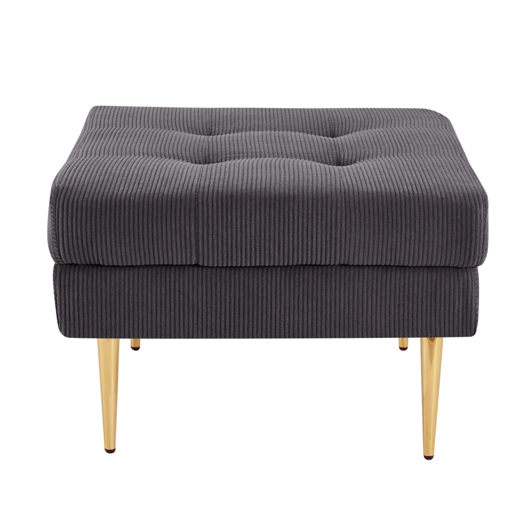 Divano 4 posti in velluto a coste grigio scuro con pouf, 250 cm