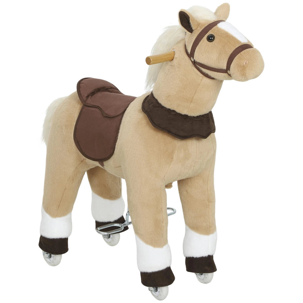 Cavallo Giocattolo Cavalcabile con Ruote e Sella per Bambini 3-5 Anni 80 cm Marrone Pratico e Robusto