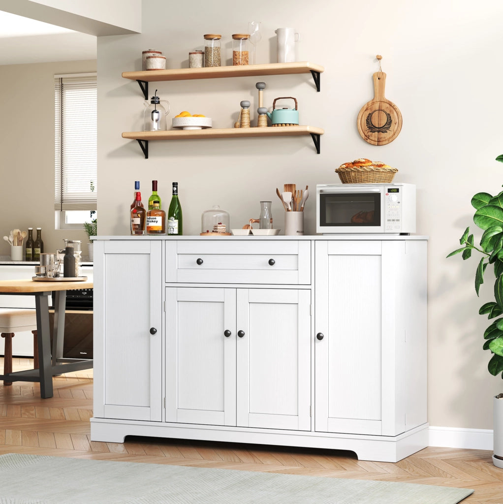 Credenza da cucina 138 cm con cassetto; ante e ripiani regolabili in MDF bianco