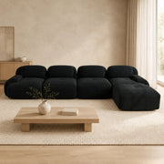 Divano angolare modulare in velluto a coste nero 388 × 178 cm