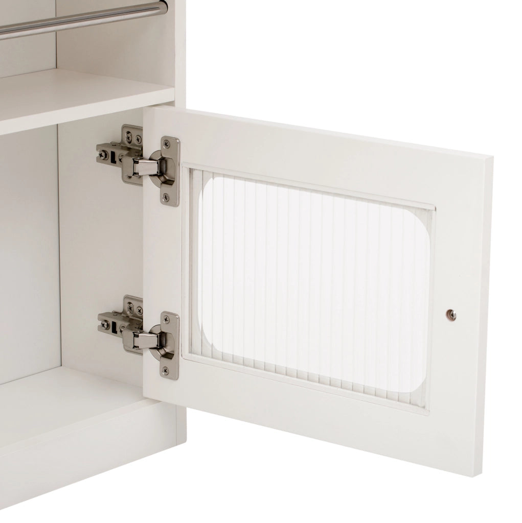 Isola cucina allungabile bianca con ruote, LED e ricarica USB
