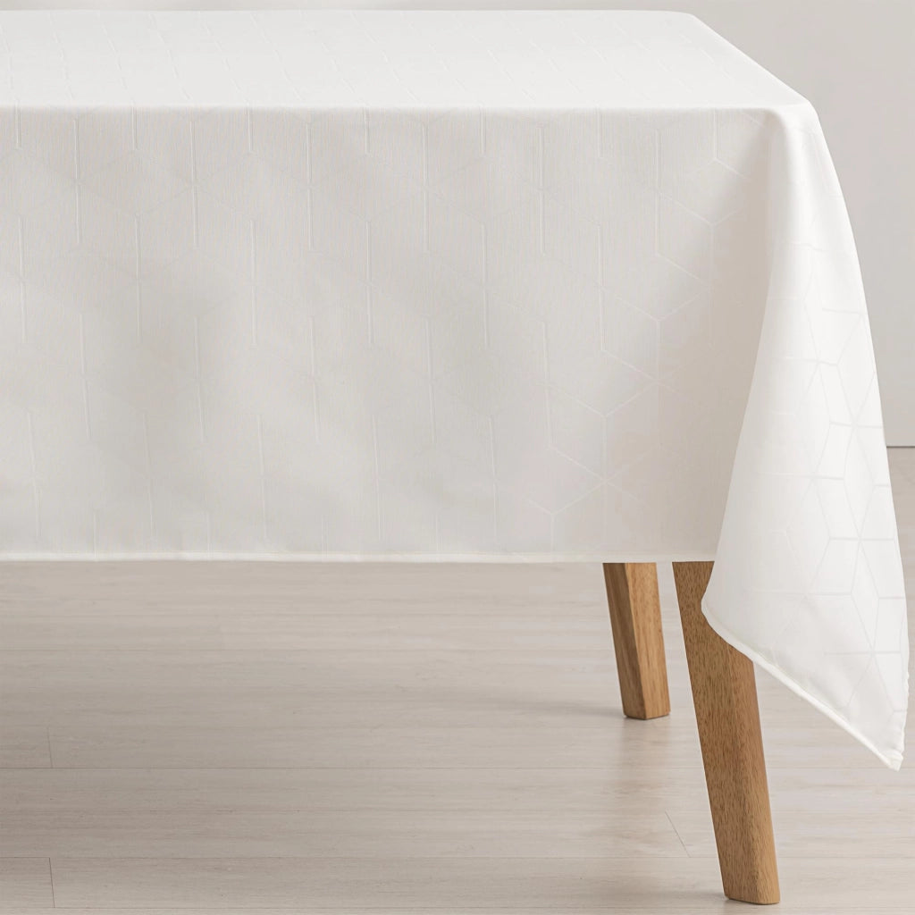 Tovaglia, resistente alle macchie, motivo geometrico, bianca, 140 x 240 cm