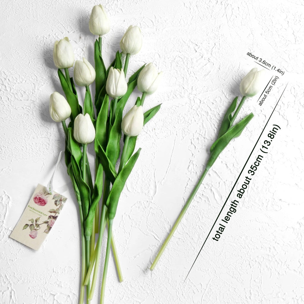 Set di 10 tulipani artificiali "Real Touch", altezza 34,5 cm, colore bianco, materiale PU