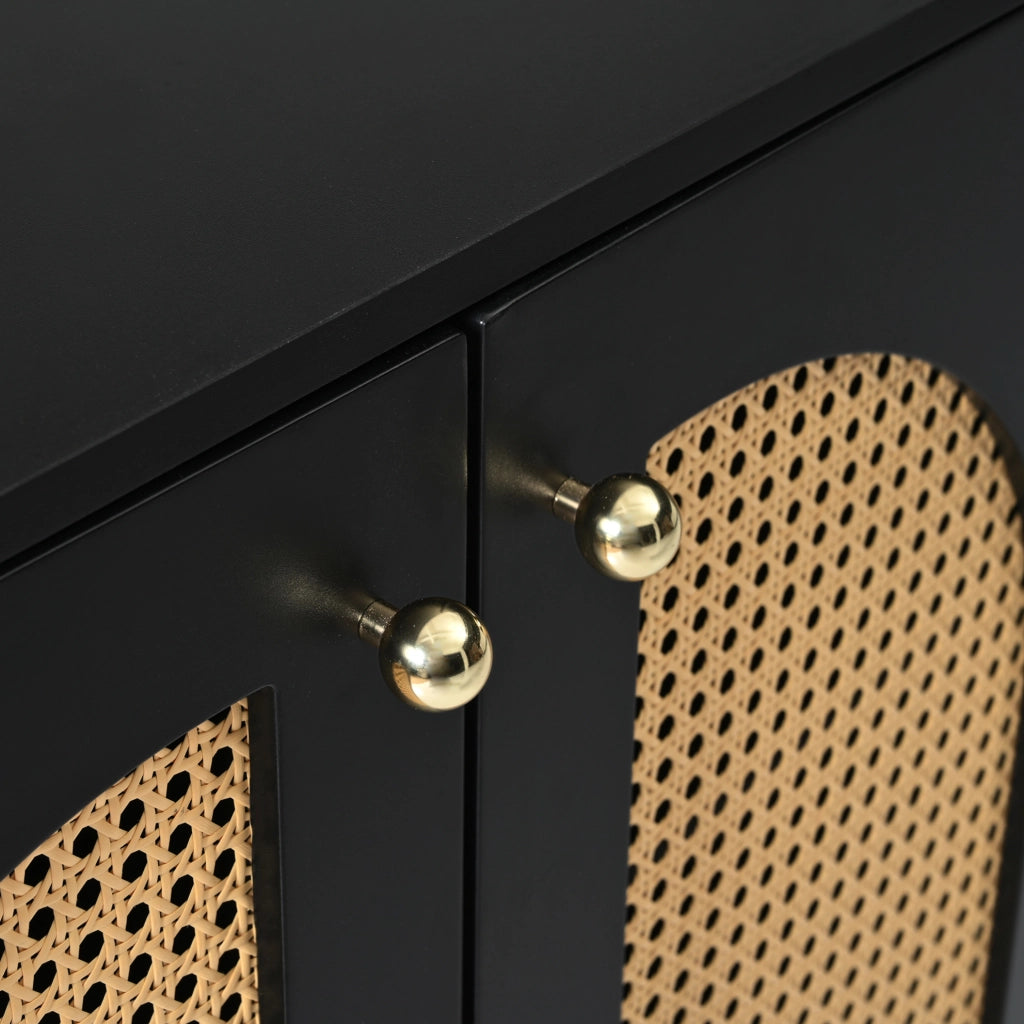 CREDENZA a 4 ante in rattan PE e MDF, nera