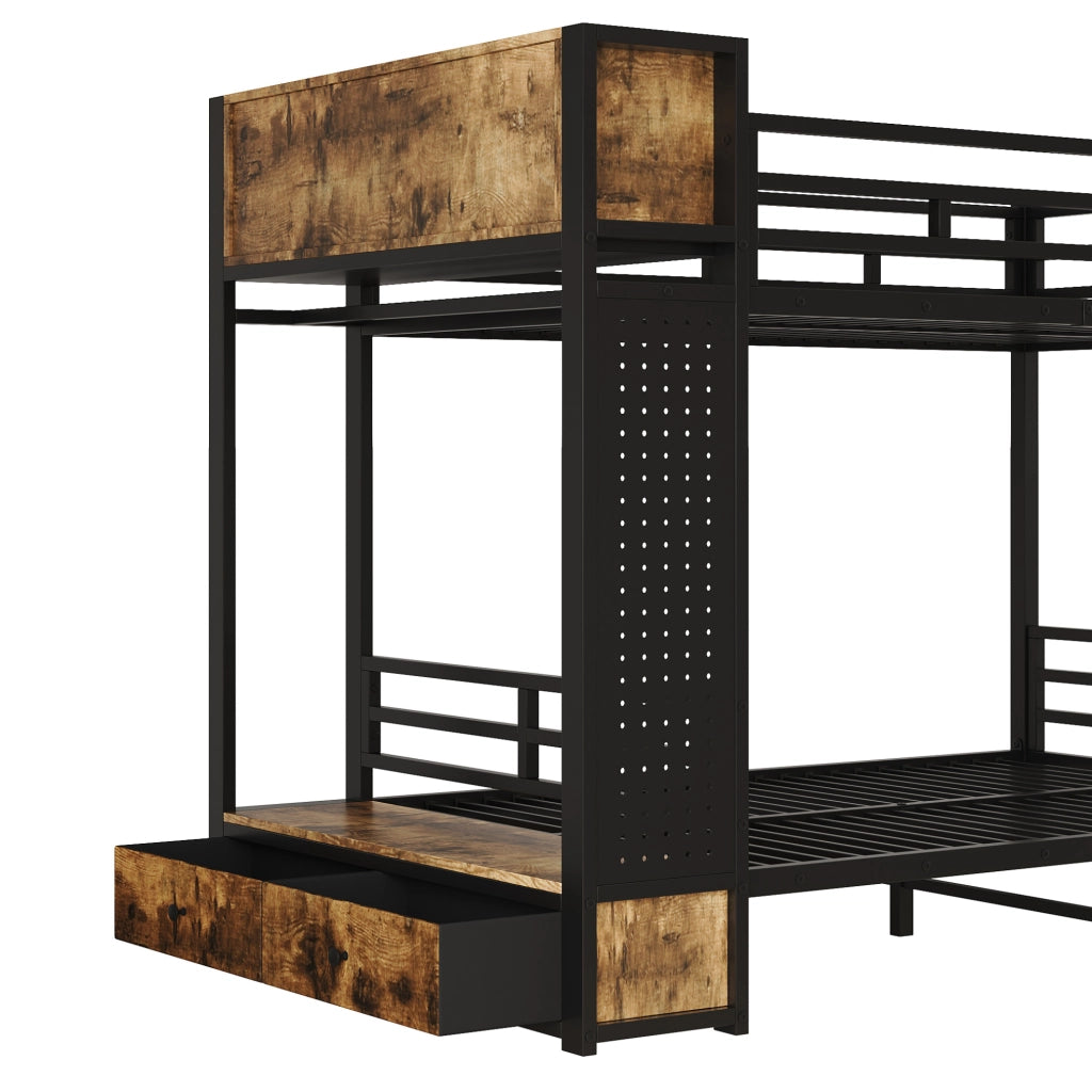 Letto a castello 120x200 cm con contenitori, nero e noce scuro