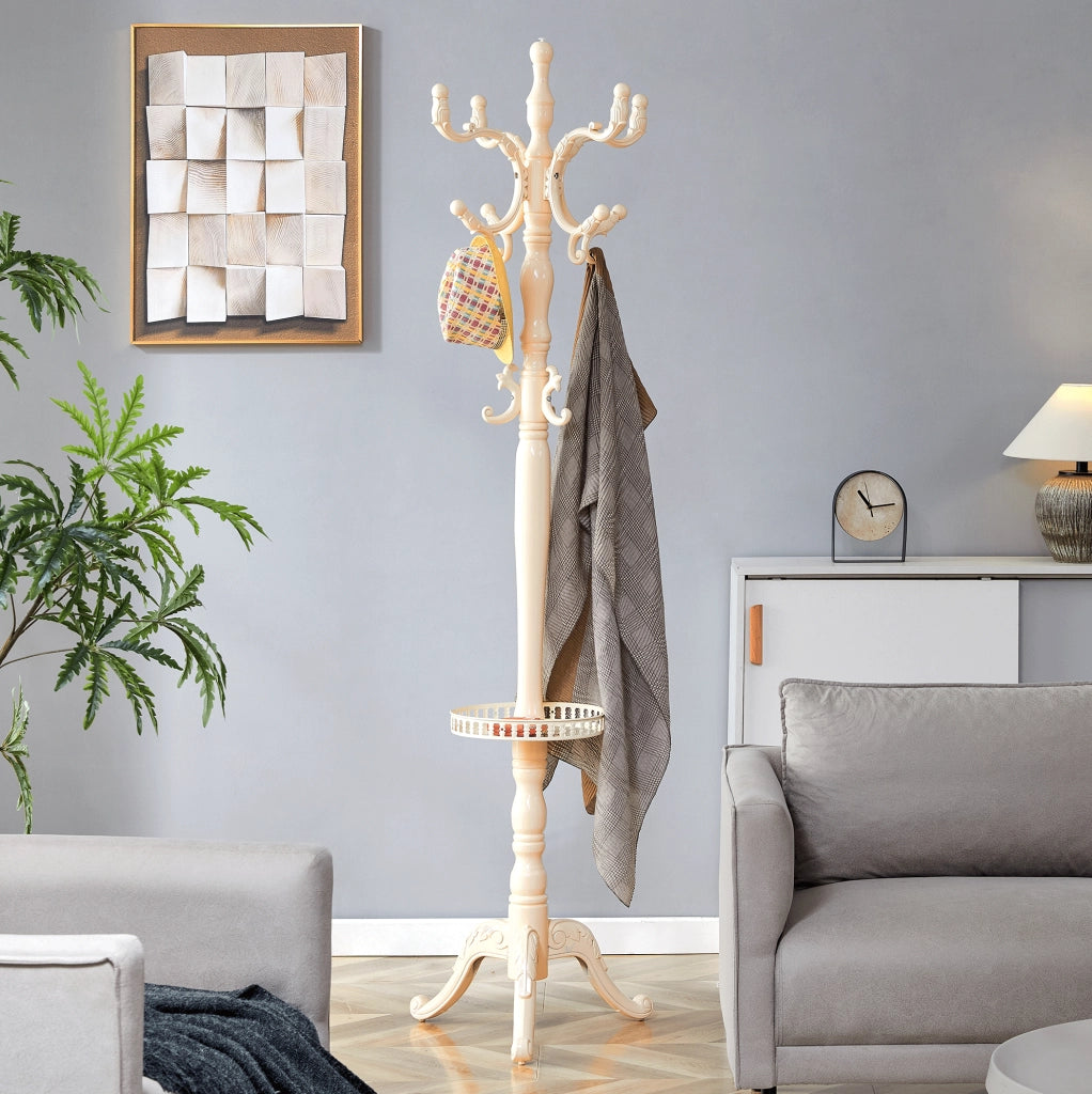 Appendiabiti da terra 50x48x195 cm bianco crema; multi-ganci; struttura in legno;