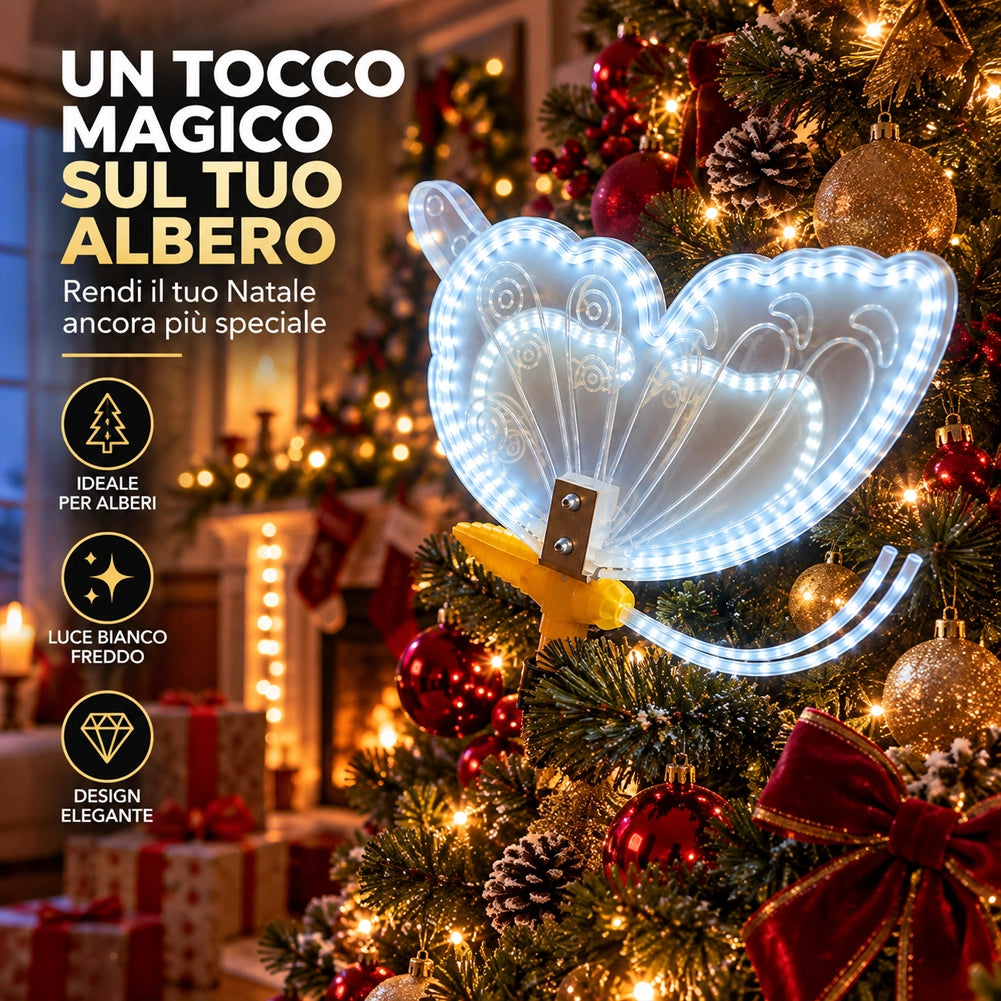 Farfalla Natalizia Bianco Freddo 204 LED Addobbo Natalizio Decorazione 39x32 cm