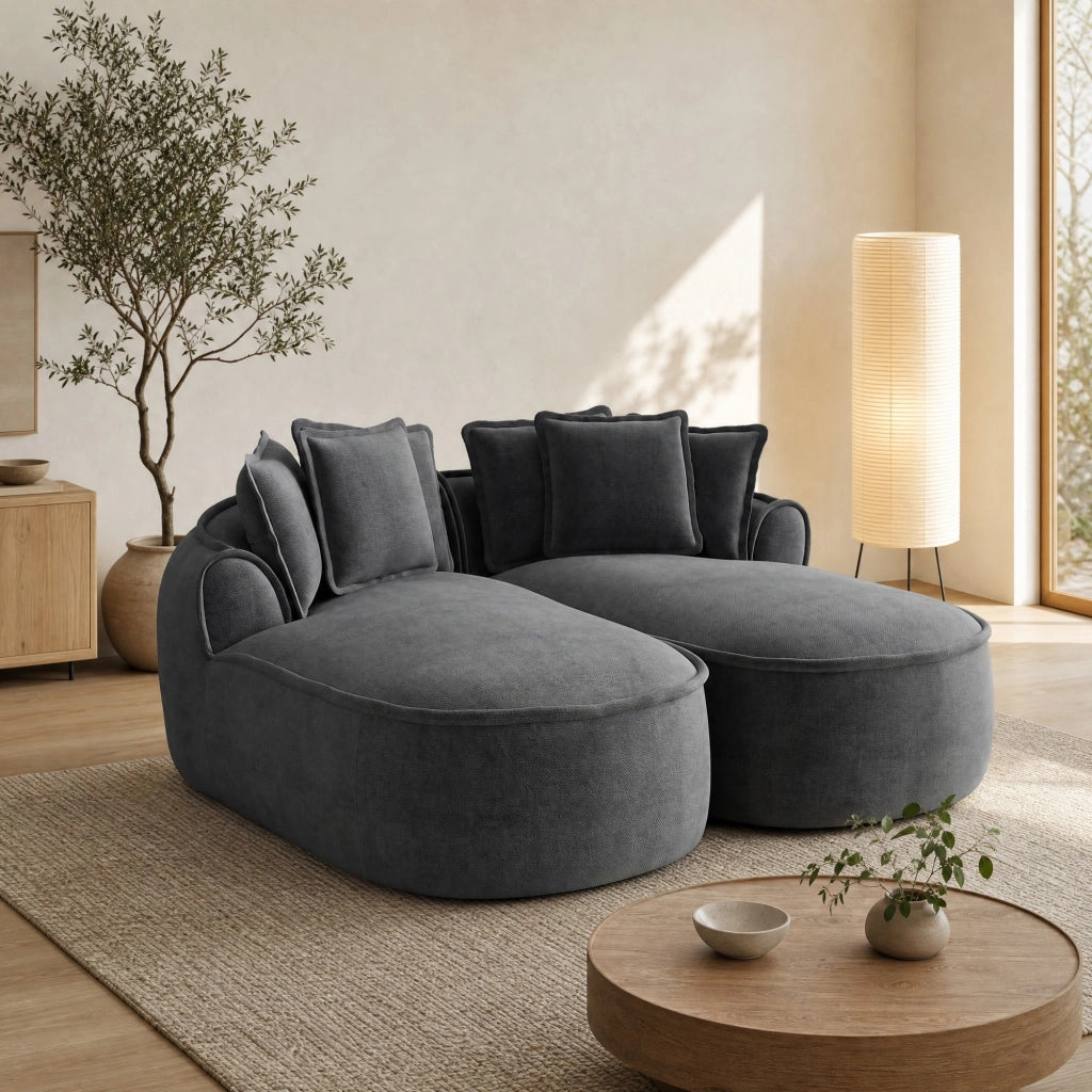 Divano modulare in ciniglia grigio trasformabile, 184x164x67 cm