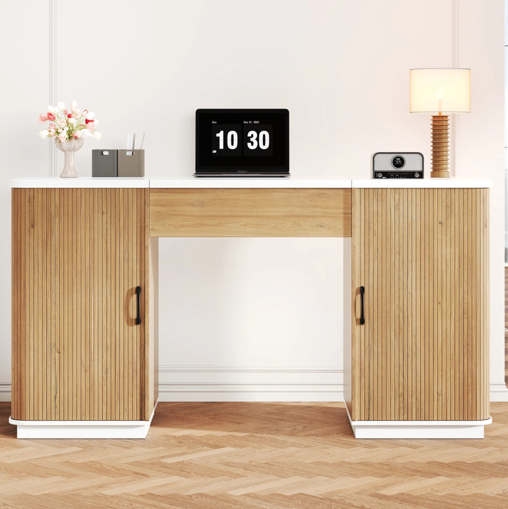 Set ufficio bianco e rovere con scrivania da 140 cm e archivio