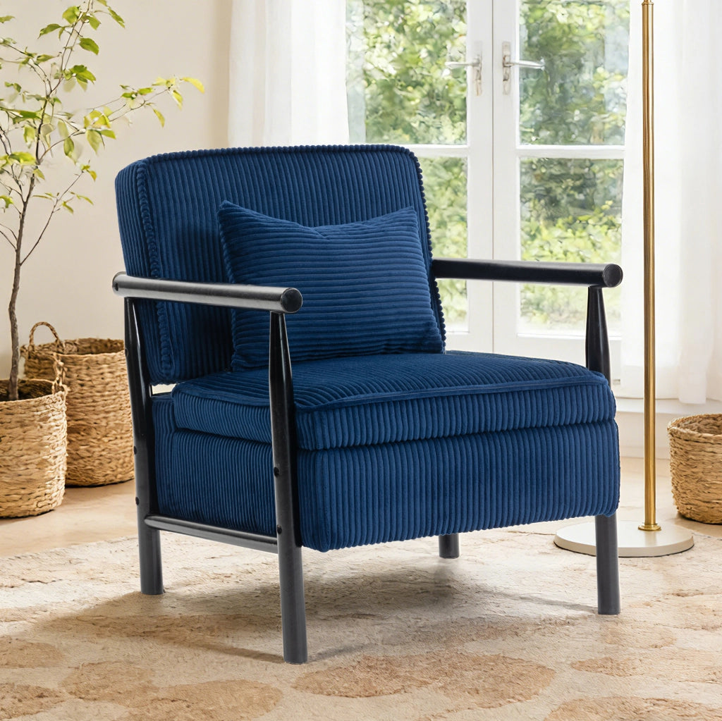 POLTRONA con vano portaoggetti e cuscino lombare in velluto blu