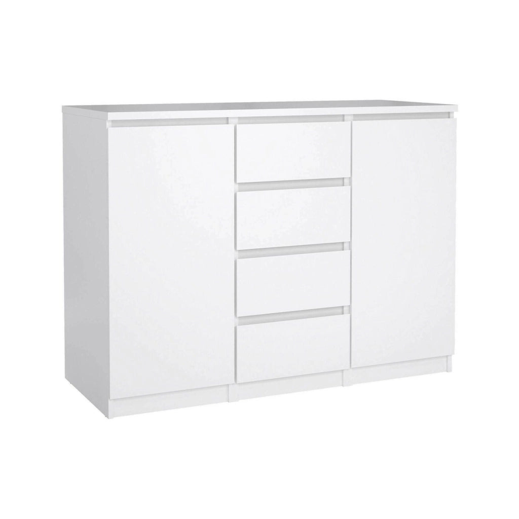 Credenza con ante e Angelika, colore bianco lucido, cm 120 x 90 x 50