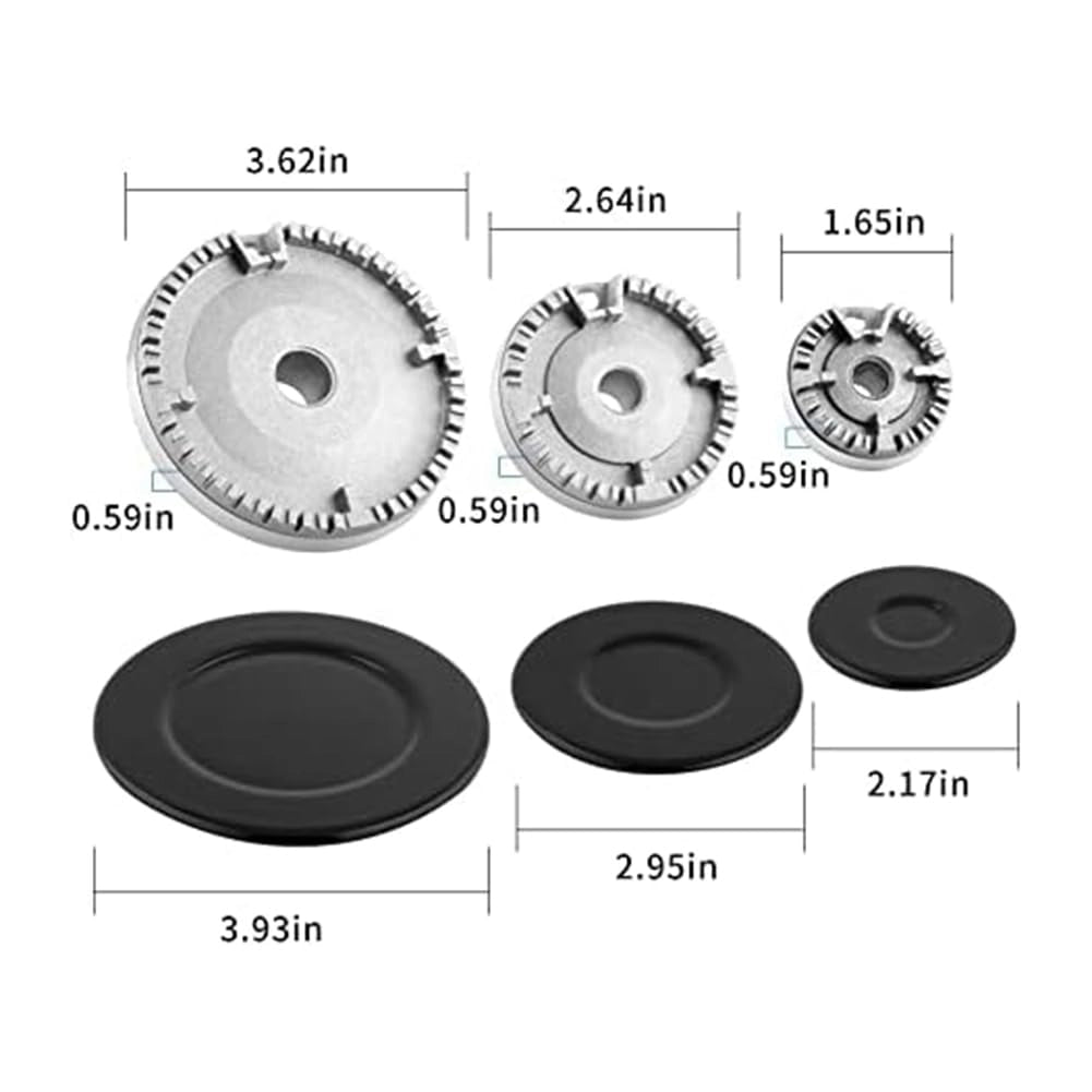 Set da 3 pezzi composto da protezioni per bruciatore a gas e teste per bruciatore