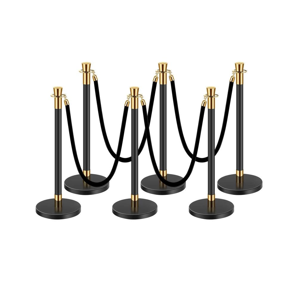 Set 6 Paletti Segnapercorso Neri in Acciaio Inox con 4 Corde in Velluto 1,5 m, Colonnette Guida Folla con Base Riempibile