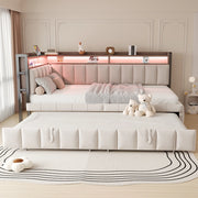 Divano letto estraibile 90x200 beige con LED, USB e Type-C