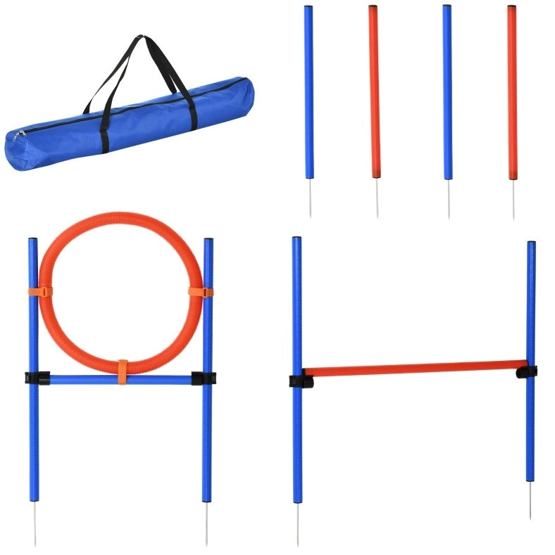 SET Agility per cani con slalom, ostacoli e anello, altezza regolabile, blu