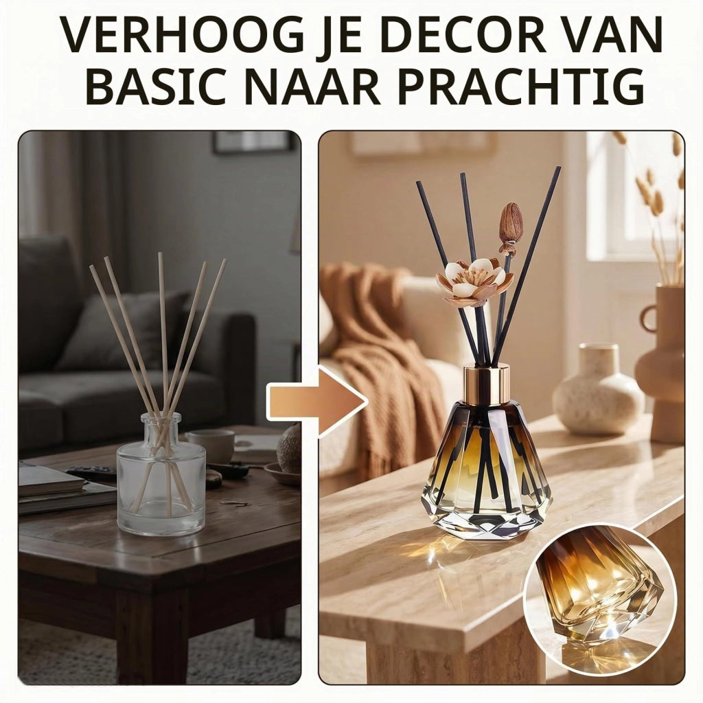 Set da 2 flaconi diffusori in vetro, capacità 60 ml, forma a diamante, con tappo