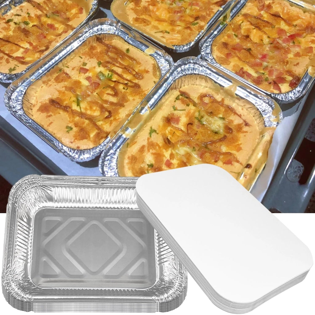 100 contenitori in alluminio con coperchio, capacità 700 ml, monouso, rettangolari