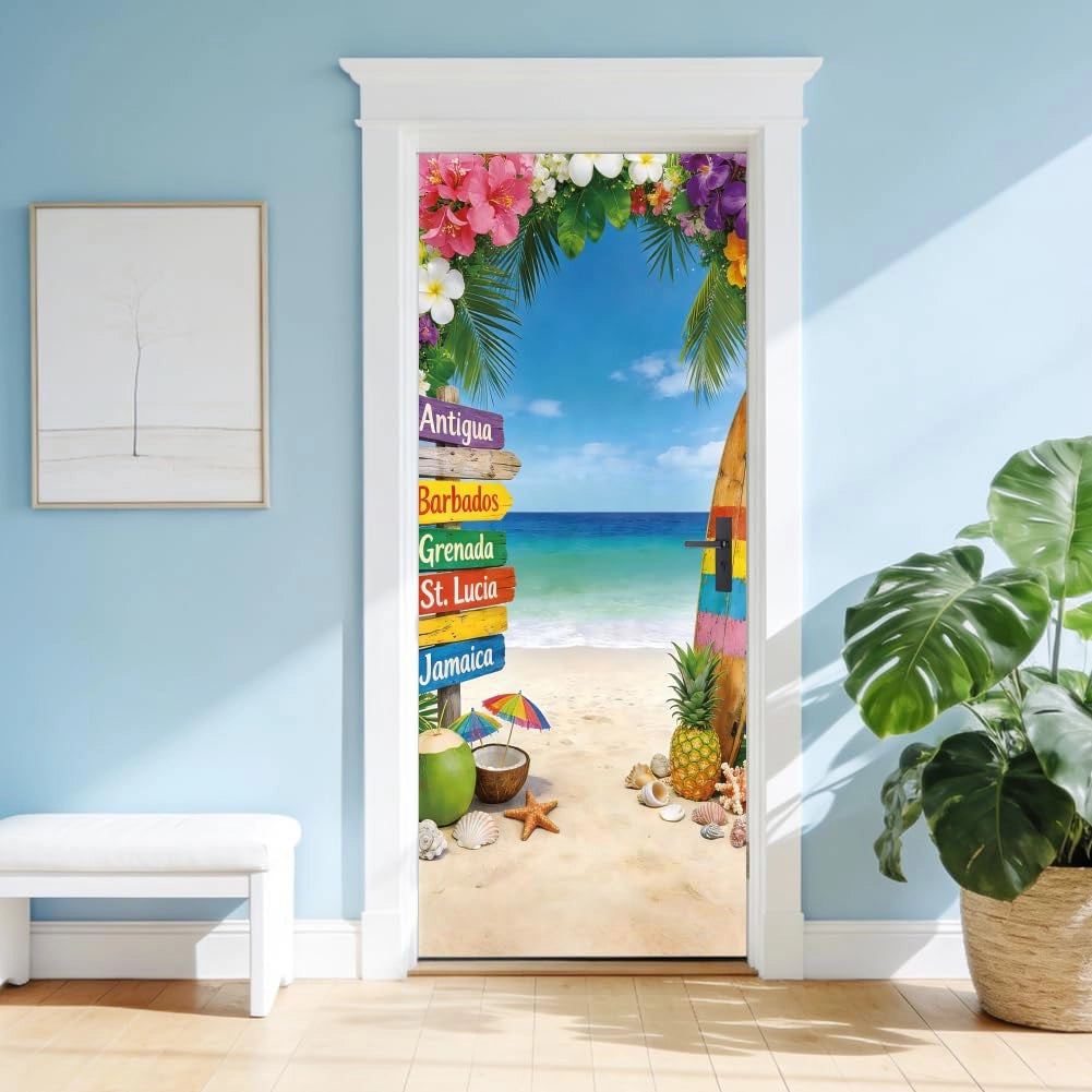 Set da 2 adesivi 3D per porte, dimensioni 80x200 cm, motivo spiaggia, in PVC, autoadesivi