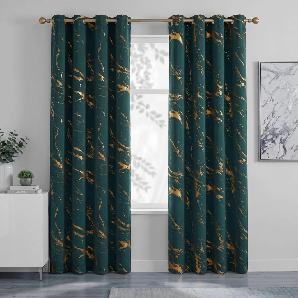 Tende oscuranti, set da 2, 132x244 cm, effetto marmo dorato