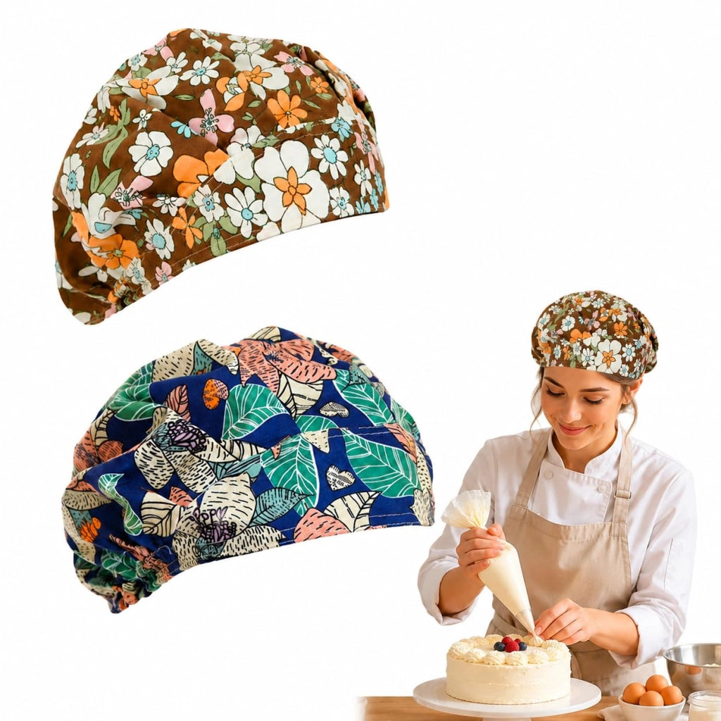 Cuffia operatoria per donne, medici, copricapo, berretto da chirurgo colorato, in tessuto, 2 pezzi, cuffia medica con elastico per capelli lunghi, berretto da lavoro morbido per personale sanitario, dentisti e gastronomia