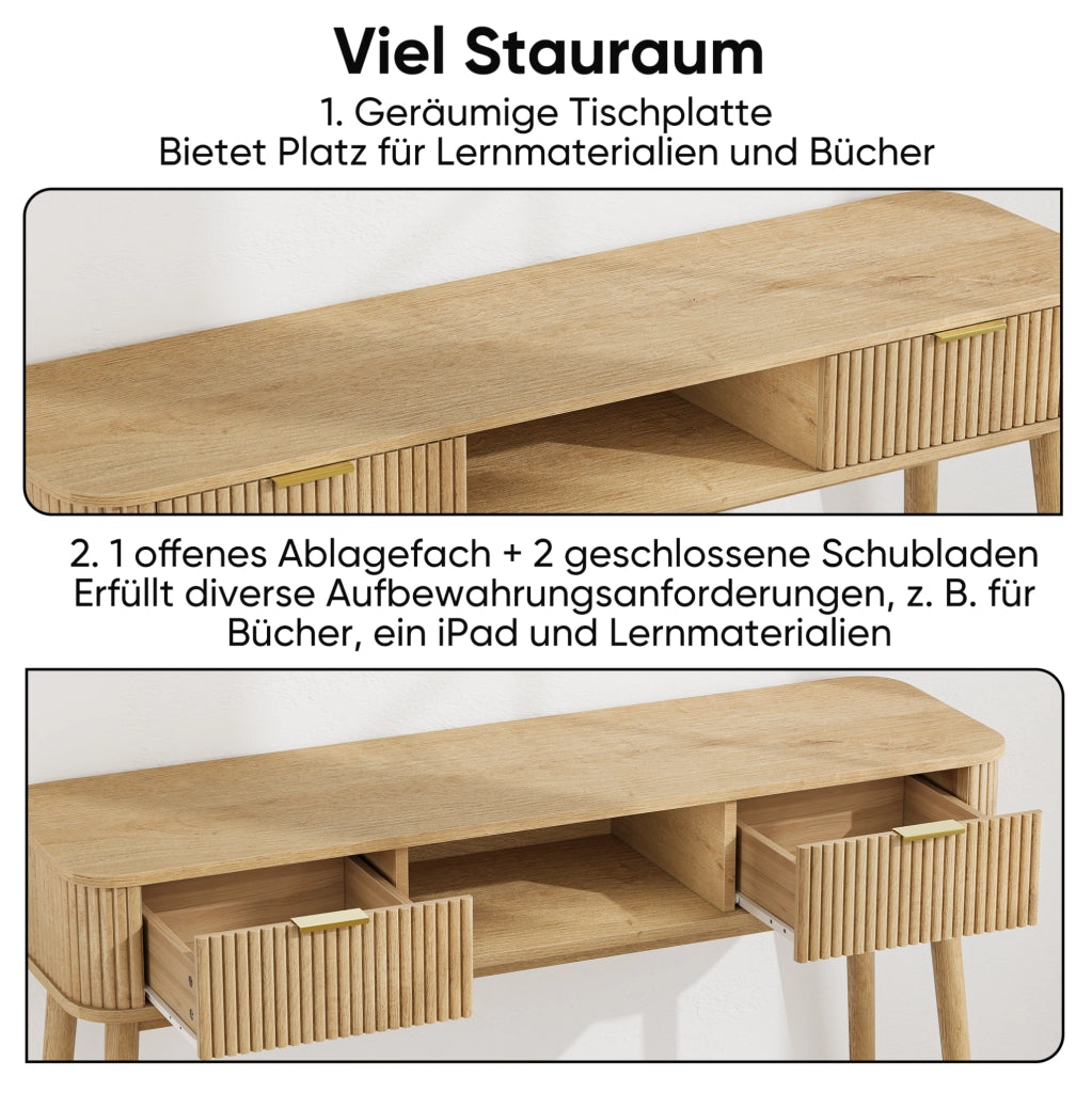 Consolle effetto rovere con due cassetti e ripiano aperto