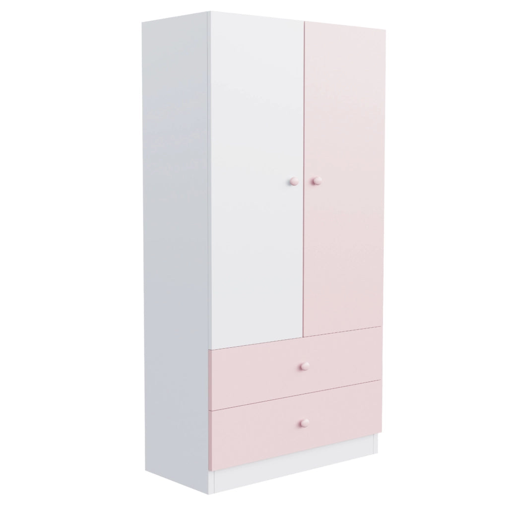Armadio rosa e bianco 70 x 40 x 170 cm con due cassetti